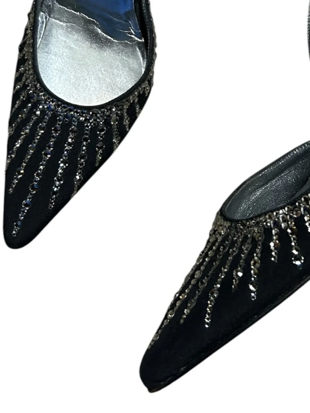 Stuart Whitman Pointed Toe Rhinestone Slingback Pumps Black Size 8B